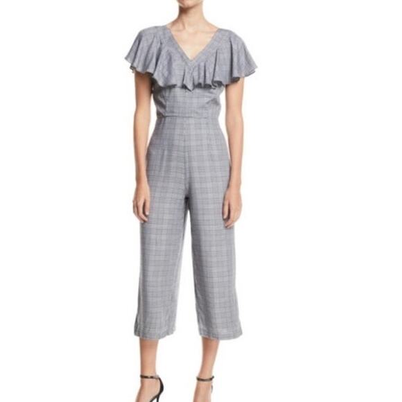 Laundry by Shelli Segal Glen Plaid Jumpsuit Cropped One Pc BLack White sz 12‎ - Picture 1 of 12